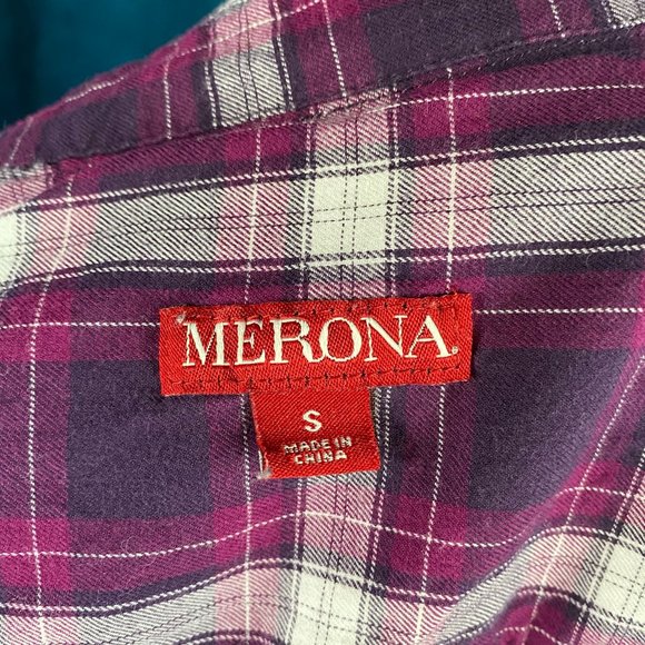 Merona Plaid Button Up Long Sleeve Shirt Purple - Picture 4 of 6